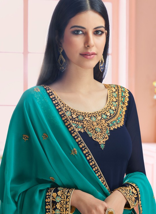 Rosy By Aashirwad 7125 Blue Pure Georgette Straight Cut Suit