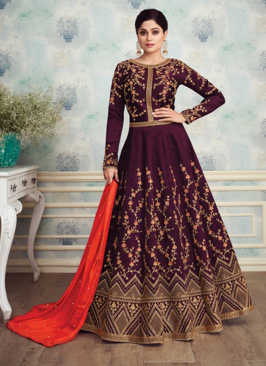 Fetching Abaya Style Anarkali In Magenta Color For Bridesmaids Royal Silk 8253 By Aashirwad SC/016088