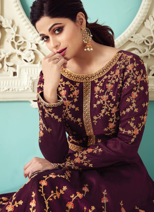 Fetching Abaya Style Anarkali In Magenta Color For Bridesmaids Royal Silk 8253 By Aashirwad SC/016088