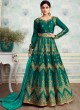 Alluring Mulberry Silk Abaya Style Anarkali In Green Color For Indian Bridesmaids Royal Silk 8254 By Aashirwad SC/016089