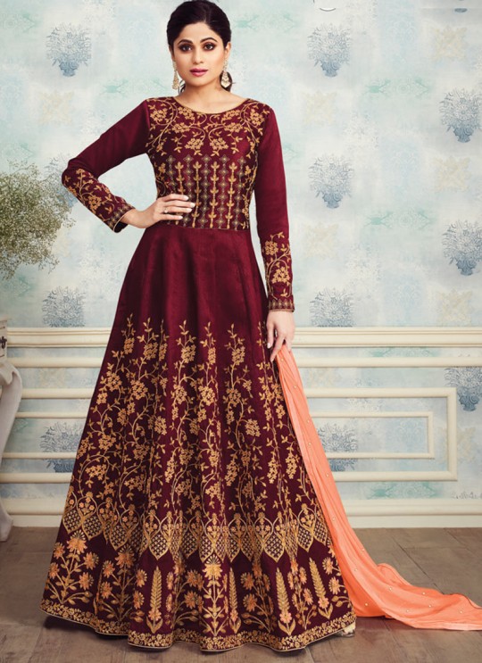 Charming Mulberry Silk Designer Anarkali For Big Fat Indian Wedding Royal Silk 8255 By Aashirwad SC/016090 Charming Mulberry Silk Designer Anarkali For Big Fat Indian Wedding Royal Silk 8255 By Aashirwad SC/016090