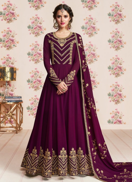 Magenta Georgette Embroidered Eid Wear Abaya Style Anarkali Roza 8186 By Aashirwad Creation SC/015054