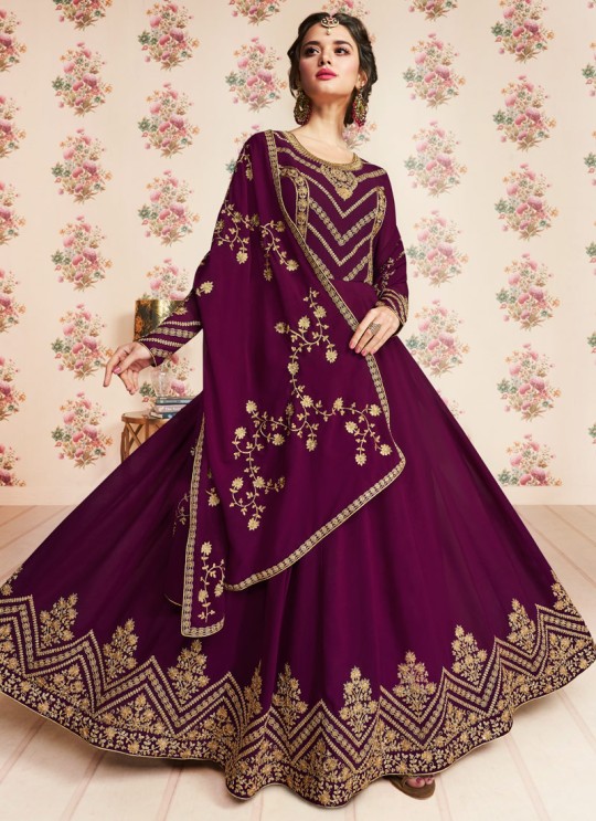 Magenta Georgette Embroidered Eid Wear Abaya Style Anarkali Roza 8186 By Aashirwad Creation SC/015054