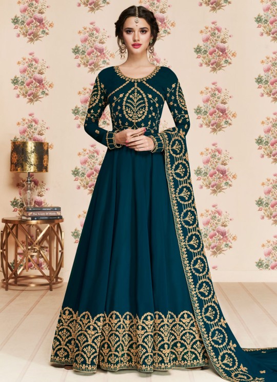 Teal Blue Georgette Embroidered Eid Wear Abaya Style Anarkali Roza 8187 By Aashirwad Creation SC/015055