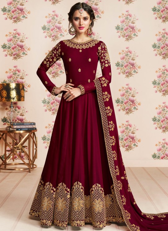 Wine Georgette Embroidered Eid Wear Abaya Style Anarkali Roza 8188 By Aashirwad Creation SC/015056