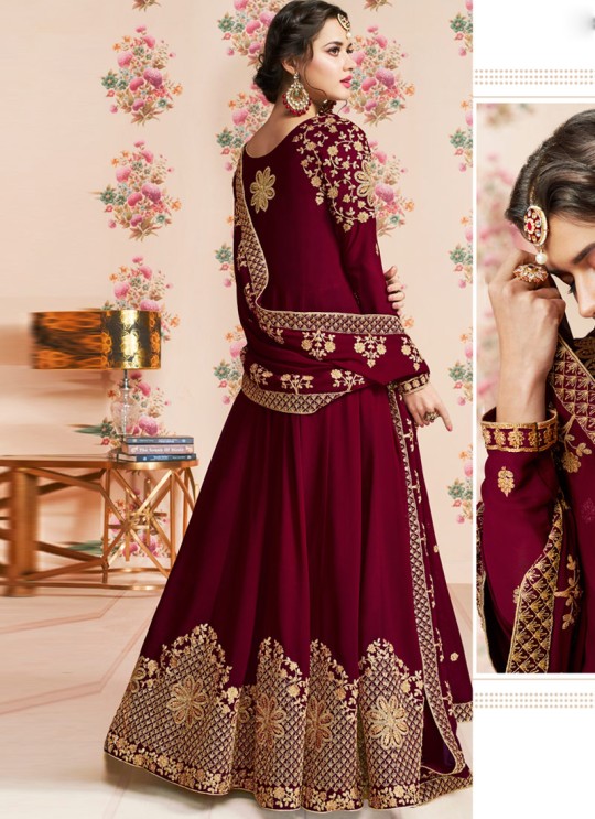 Wine Georgette Embroidered Eid Wear Abaya Style Anarkali Roza 8188 By Aashirwad Creation SC/015056