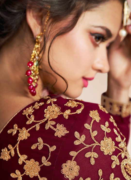 Wine Georgette Embroidered Eid Wear Abaya Style Anarkali Roza 8188 By Aashirwad Creation SC/015056