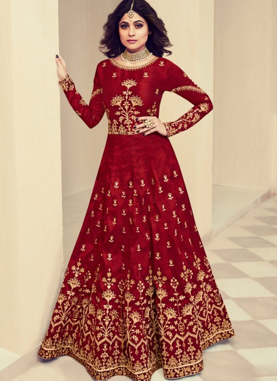 Royal Silk Festival Anarkali Suit In Maroon Color Saanvi 8085 SC/013197