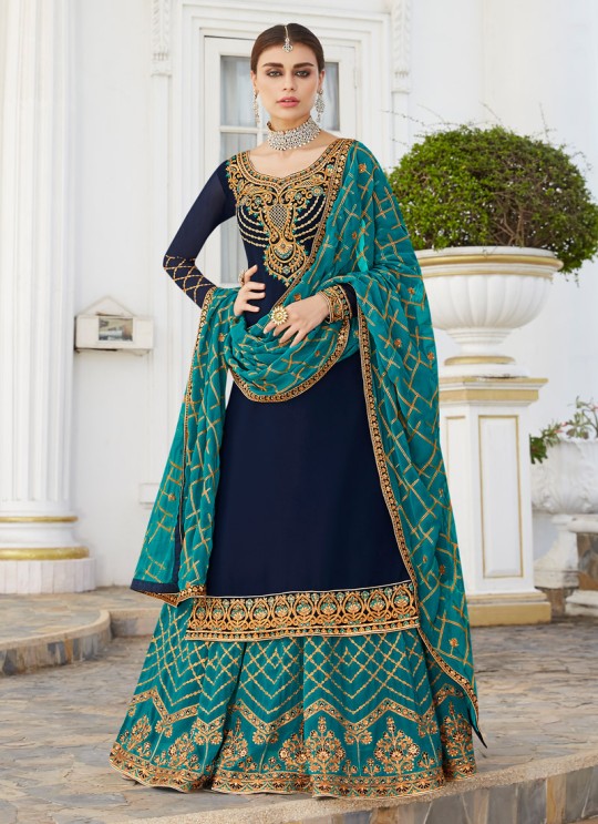Royal Blue Georgette Embroidered Skirt Kameez Skirt 7044 By Aashirwad  SC/016568