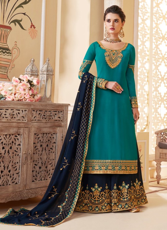 Teal Georgette Party Wear Palazzo Suits Suhani 7065 By Aashirwad