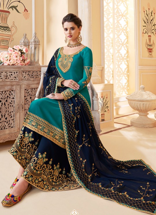 Teal Georgette Party Wear Palazzo Suits Suhani 7065 By Aashirwad