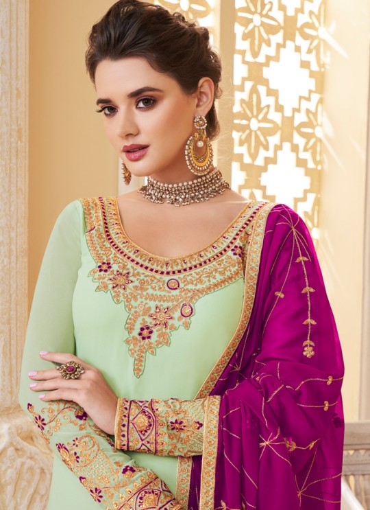Green Georgette Party Wear Palazzo Suits Suhani 7066 By Aashirwad