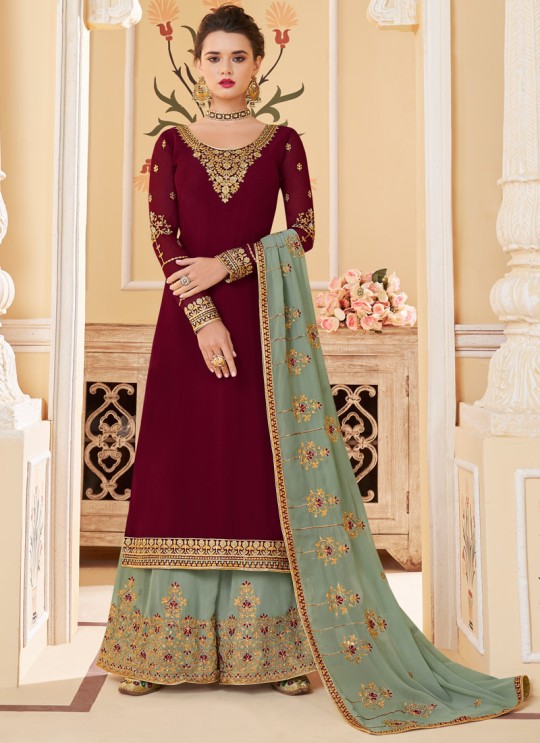 Maroon Georgette Party Wear Palazzo Suits Suhani 7067 By Aashirwad