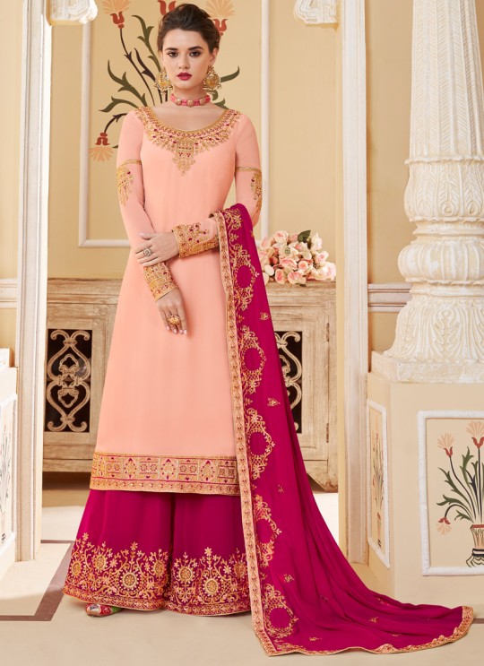 Pink Georgette Party Wear Palazzo Suits Suhani 7070 By Aashirwad