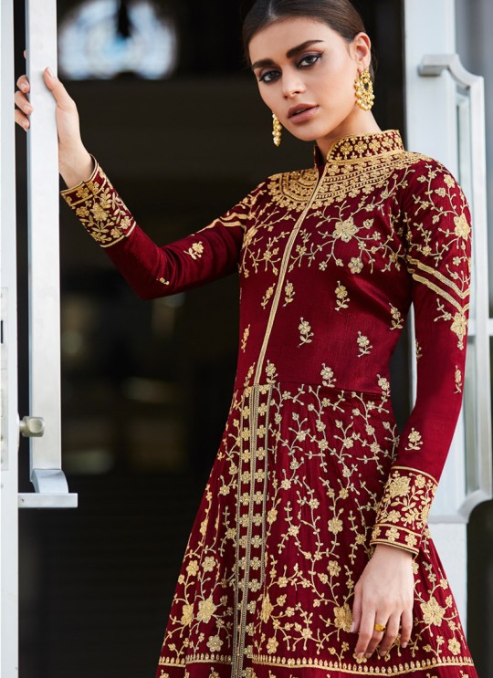 Wine Mulberry Silk Abaya Style Anarkali Taj Morbagh 7007 By Aashirwad Creation SC/016705 Wine Mulberry Silk Abaya Style Anarkali Taj Morbagh 7007 By Aashirwad Creation SC/016705