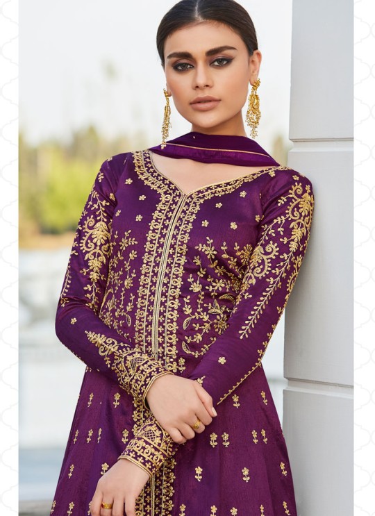 Purple Mulberry Silk Abaya Style Anarkali Taj Morbagh 7009 By Aashirwad Creation SC/016707
