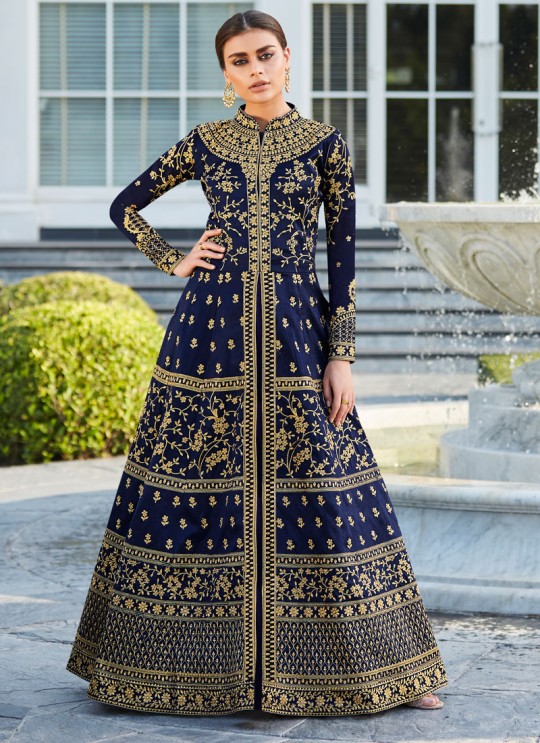 Blue Mulberry Silk Abaya Style Anarkali Taj Morbagh 7010 By Aashirwad Creation SC/016708
