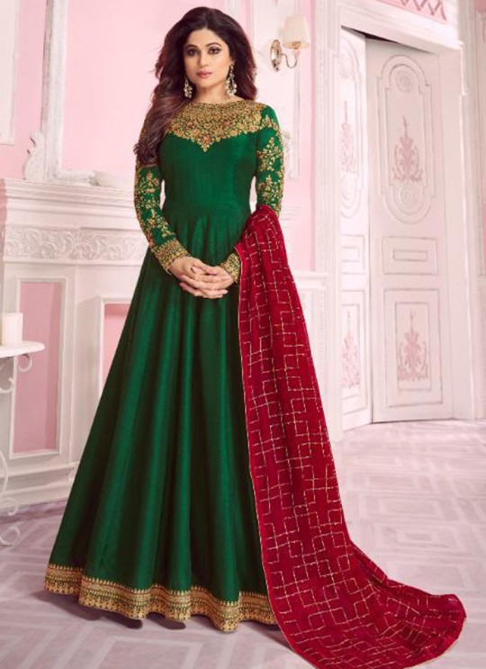 Green Dolla Silk Embroidered Gown Style Anarkali Dolla Silk 8278 By Aashirwad