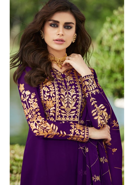 Purple Georgette Ceremony Wear Palazzo Suits Gota Pati Vol-2 7028 By Aashirwad Aash-7028