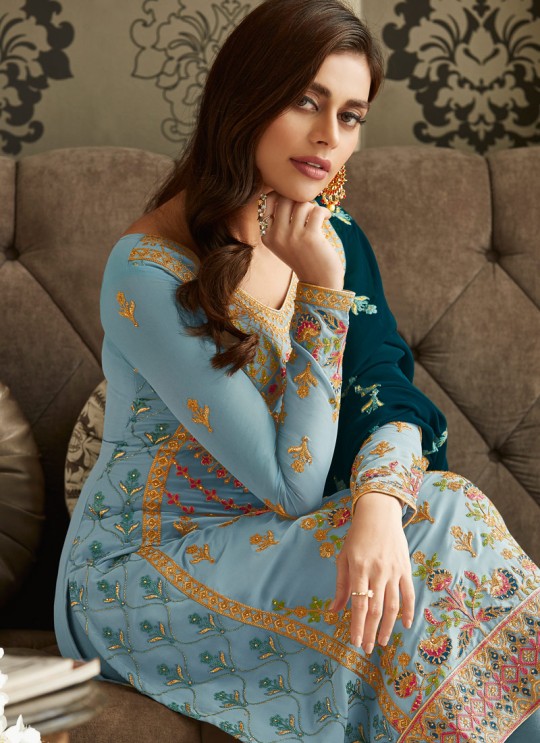 Frisky Georgette Party Wear Churidar Suit In Sky Blue Color Mbroidered 7001 By Aashirwad SC/016298