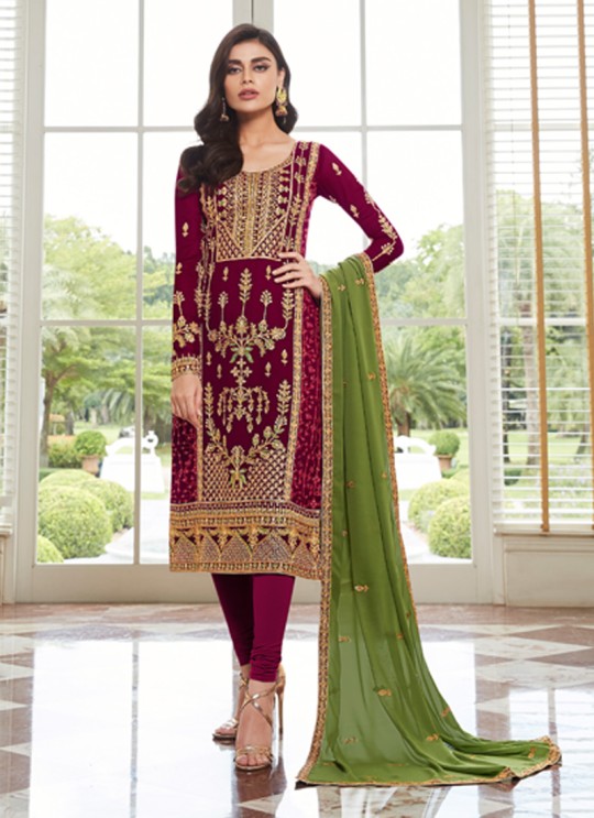 Pretty Georgette Party Wear Churidar Suit In Maroon Color Mbroidered 7002 By Aashirwad SC/016299