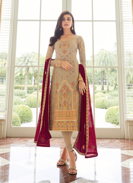 Lovely Georgette Party Wear Churidar Suits In Grey Color Mbroidered 7003 By Aashirwad SC/016300