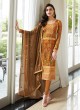 Fascinating Georgette Party Wear Churidar Suit In Gold Color Mbroidered 7004 By Aashirwad SC/016301