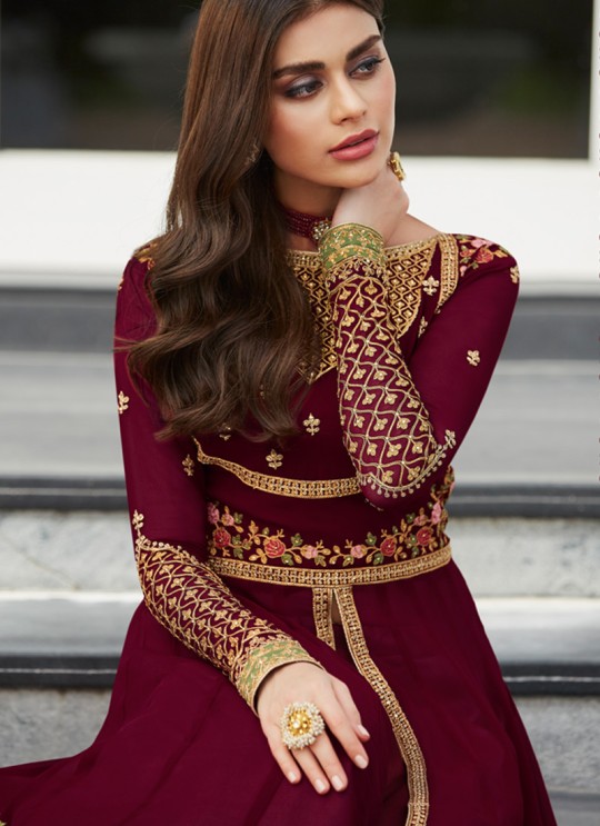 Maroon Georgette Festival wear Abaya Style Suits Nayra 7031 By Aashirwad SC/016400