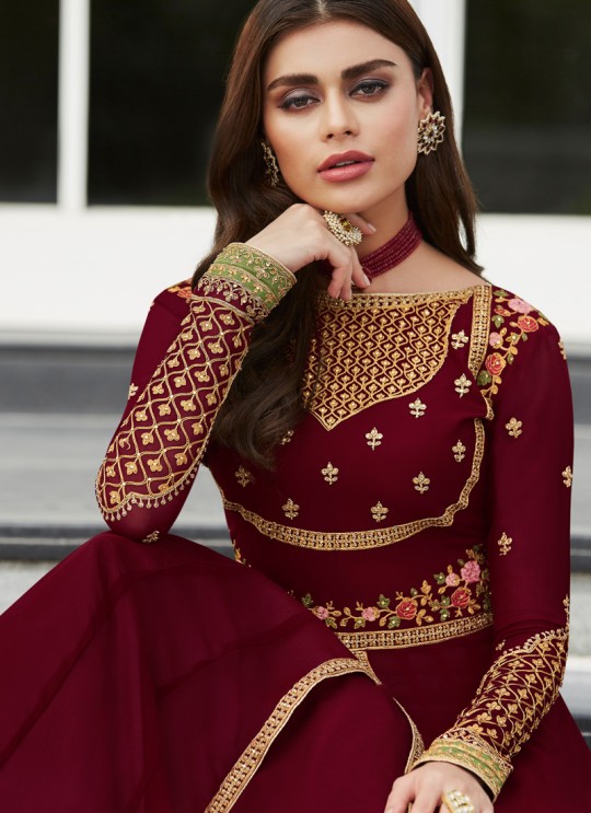 Maroon Georgette Festival wear Abaya Style Suits Nayra 7031 By Aashirwad SC/016400