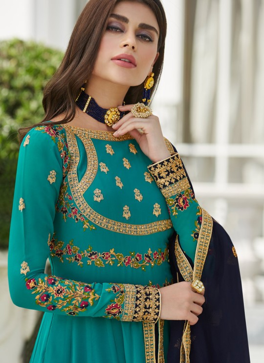 Firozi Georgette Festival wear Abaya Style Suits Nayra 7032 By Aashirwad SC/016401