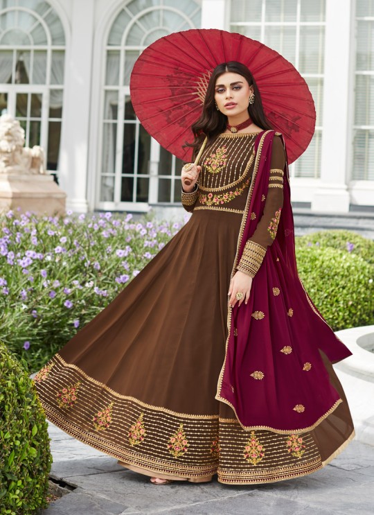 Brown Georgette Festival wear Abaya Style Suits Nayra 7034 By Aashirwad SC/016403