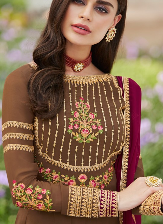 Brown Georgette Festival wear Abaya Style Suits Nayra 7034 By Aashirwad SC/016403