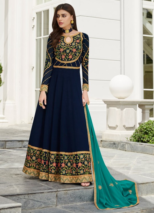 Royal Blue Georgette Festival wear Abaya Style Suits Nayra 7035 By Aashirwad SC/016404