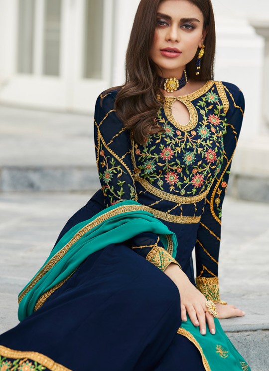 Royal Blue Georgette Festival wear Abaya Style Suits Nayra 7035 By Aashirwad SC/016404
