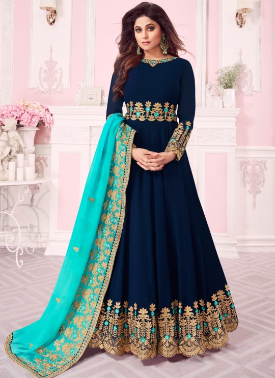 Royal Blue Georgette Embroidered Abaya Style Anarkali Saanvi -2 8259 By Aashirwad
