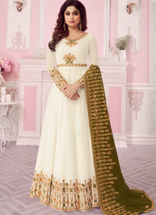 White Georgette Embroidered Abaya Style Anarkali Saanvi -2 8261 By Aashirwad