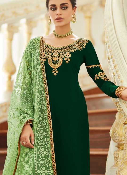 Joyful Satin Georgette Party Wear Churidar Suit In Green Color Sadaf 7015 By Aashirwad SC/016287