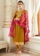 Exultant Satin Georgette Party Wear Churidar Suit In Gold Color Sadaf 7016 By Aashirwad SC/016286