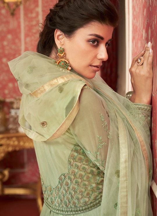 Pista Green Net Bridal Wear Skirt Kameez Sajda 8297 By Aashirwad Aash-8297