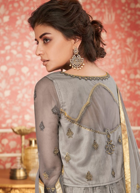 Grey Net Bridal Wear Skirt Kameez Sajda 8299 By Aashirwad Aash-8299