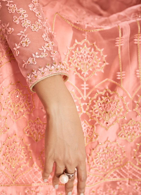 Pink Net Bridal Wear Skirt Kameez Sajda 8300 By Aashirwad Aash-8300