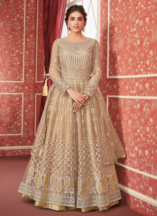 Beige Net Bridal Wear Skirt Kameez Sajda 8301 By Aashirwad Aash-8301