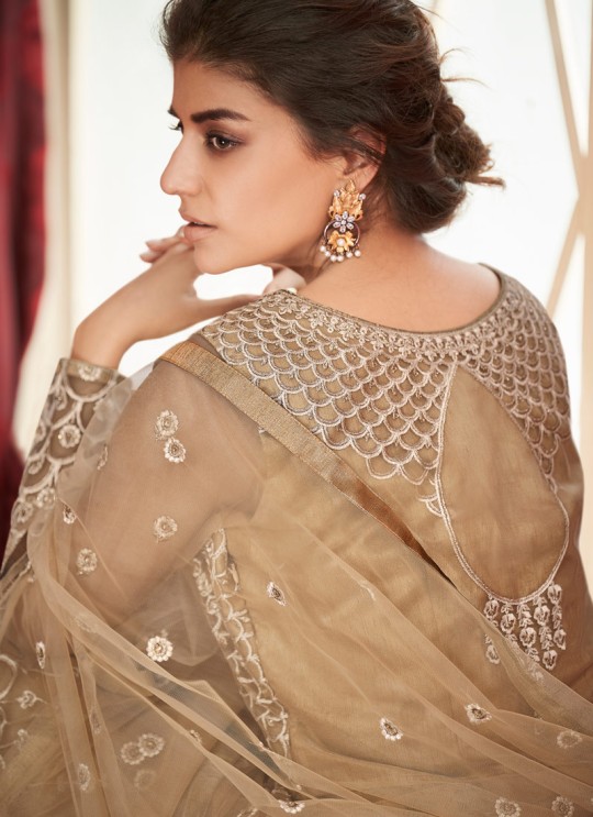 Beige Net Bridal Wear Skirt Kameez Sajda 8301 By Aashirwad Aash-8301