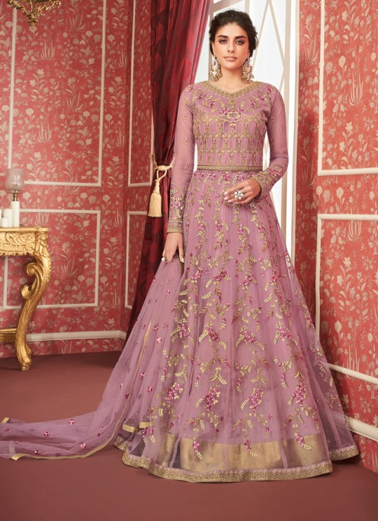 Purple Net Bridal Wear Skirt Kameez Sajda 8302 By Aashirwad Aash-8302