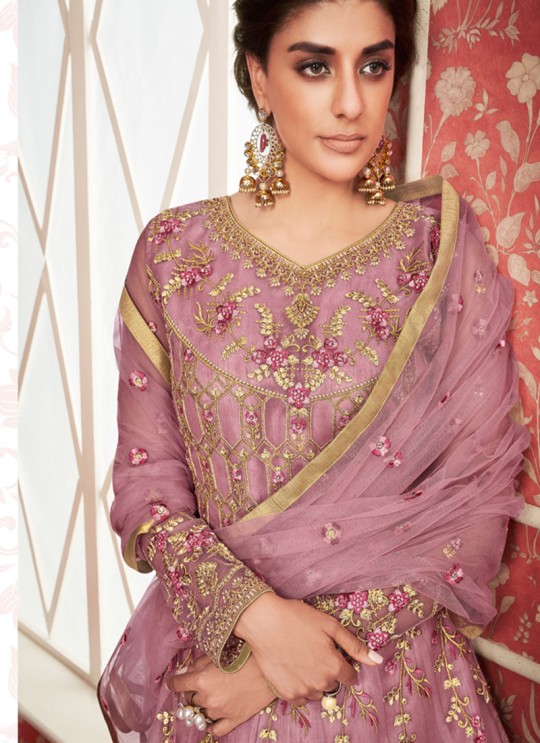 Purple Net Bridal Wear Skirt Kameez Sajda 8302 By Aashirwad Aash-8302