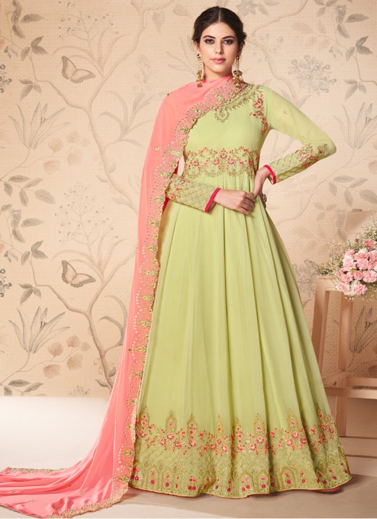 Pista Green Georgette Embroidered Abaya Style Suits Saloni 8308 By Aashirwad