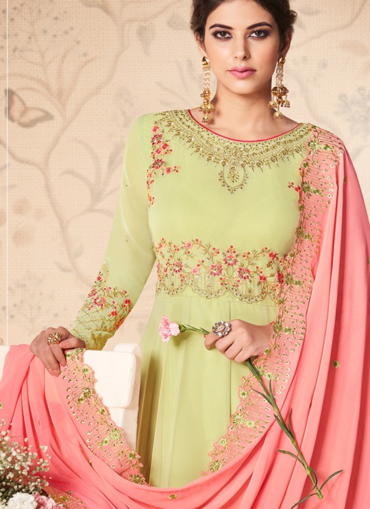 Pista Green Georgette Embroidered Abaya Style Suits Saloni 8308 By Aashirwad