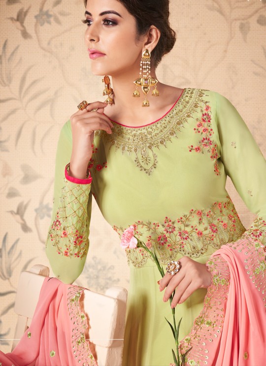 Pista Green Georgette Embroidered Abaya Style Suits Saloni 8308 By Aashirwad