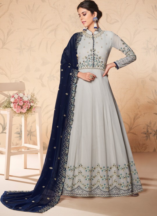 Grey Georgette Embroidered Abaya Style Suits Saloni 8309 By Aashirwad