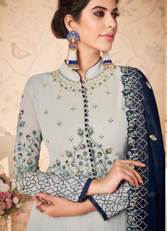 Grey Georgette Embroidered Abaya Style Suits Saloni 8309 By Aashirwad